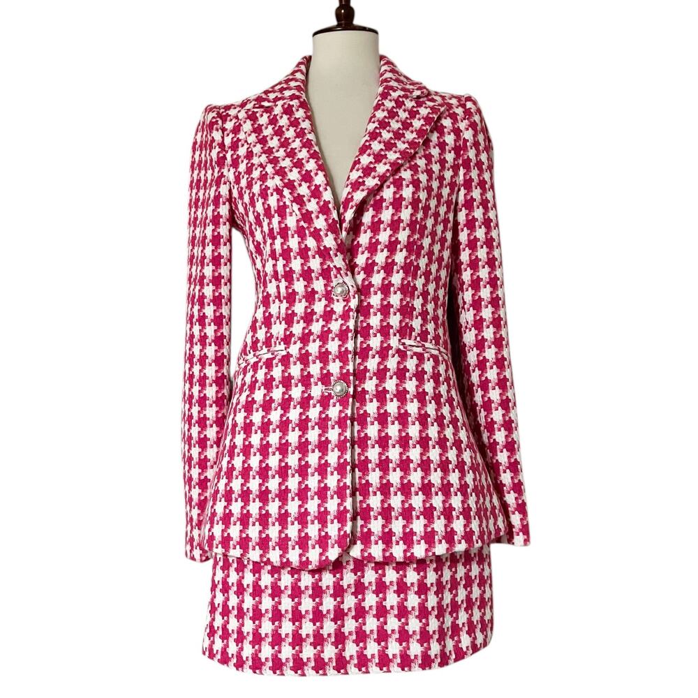 NWT‎ WAYF Women's Houndstooth Tweed Blazer & Skirt Two-Piece Set Size XS - Picture 3 of 12